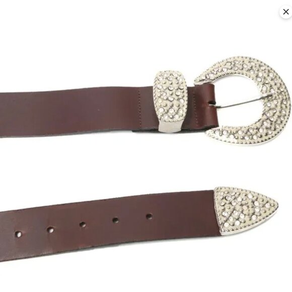 Vintage Le Chateau Leather Cowgirl Rhinestone Belt Bling Buckle Statement Brown - Picture 7 of 14